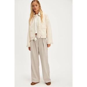 Free People Tyler Menswear Pleated Wide Leg Trousers In Dove Gray